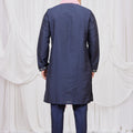 Royal Navy Blue Art Silk Embroidered Wedding Kurta Pyjama with Pink Stole for Men