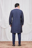 Royal Navy Blue Art Silk Embroidered Wedding Kurta Pyjama with Pink Stole for Men