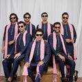 Royal Navy Blue Art Silk Embroidered Wedding Kurta Pyjama with Pink Stole for Men