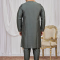 Festive Olive Green Art Silk Embroidered Wedding Kurta Pyjama with Peach Stole for Men