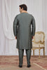 Festive Olive Green Art Silk Embroidered Wedding Kurta Pyjama with Peach Stole for Men