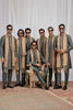 Festive Olive Green Art Silk Embroidered Wedding Kurta Pyjama with Peach Stole for Men