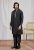 Classic Black Art Silk Embroidered Wedding Kurta Pyjama with Stole for Men