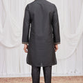 Classic Black Art Silk Embroidered Wedding Kurta Pyjama with Stole for Men