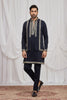 Luxury Navy Blue Armani Fabric Kurta Pyjama Set with Jacket