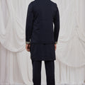 Luxury Navy Blue Armani Fabric Kurta Pyjama Set with Jacket