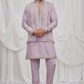 Nawabi Lavender Armani Fabric Hand Work Kurta Pyjama Set with Jacket