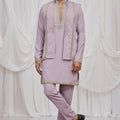 Nawabi Lavender Armani Fabric Hand Work Kurta Pyjama Set with Jacket