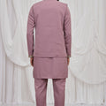 Superb Mauve Armani Fabric Hand Work Kurta Pyjama Set with Jacket for Men