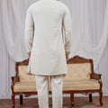 Royal Cream Armani Fabric Hand Work Kurta Pyjama Set with Stole for Men