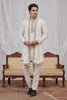 Royal Cream Armani Fabric Hand Work Kurta Pyjama Set with Stole for Men
