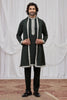 Stylish Dark Green Armani Fabric Hand Work Kurta Pyjama Set with Stole for Men