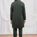 Stylish Dark Green Armani Fabric Hand Work Kurta Pyjama Set with Stole for Men
