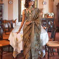 Brown Printed Organza Saree Designer Border Blouse Traditional Saree
