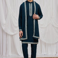 Trendy Morpeach Armani Fabric Hand Work Kurta Pyjama Set with Stole for Men