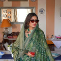 Green Printed Organza Saree with Zari Border Traditional Saree
