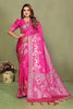 Rani Pink Banarasi Silk Saree with Rich Zari Weaving Blouse Piece