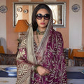 Wine Purple Printed Organza Saree Zari Border Blouse Piece