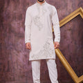 Designer Off White Armani Embroidered Wedding Kurta Pyjama Set for Men