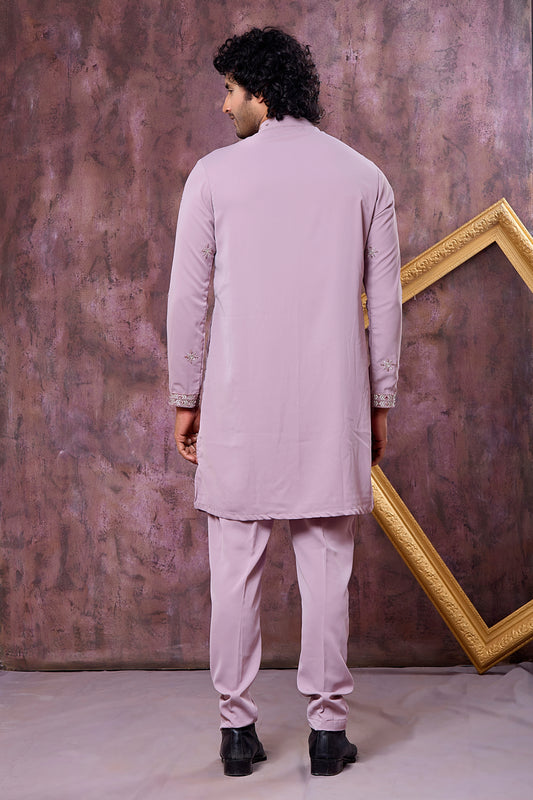 Amazing Mauve Armani Embroidered Wedding Kurta Pyjama Set for Men