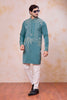 Fancy Teal Green Armani Fabric Embroidered Wedding Kurta Pyjama Set for Men