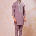 Charming Mauve Armani Embroidered Wedding Kurta Pyjama Set for Men