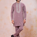 Charming Mauve Armani Embroidered Wedding Kurta Pyjama Set for Men