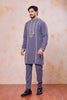 Stylish Grey Armani Fabric Embroidered Wedding Kurta Pyjama Set for Men