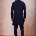 Impressive Navy Blue Armani Embroidered Wedding Kurta Pyjama Set for Men