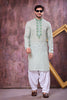Refreshing Mint Green Cotton Embroidered Patiyala Style Kurta Pyjama Set for Men
