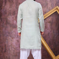 Refreshing Mint Green Cotton Embroidered Patiyala Style Kurta Pyjama Set for Men