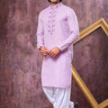 Wow Lavender Cotton Embroidered Patiyala Style Kurta Pyjama Set for Men