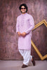 Wow Lavender Cotton Embroidered Patiyala Style Kurta Pyjama Set for Men