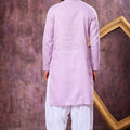 Wow Lavender Cotton Embroidered Patiyala Style Kurta Pyjama Set for Men