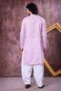 Wow Lavender Cotton Embroidered Patiyala Style Kurta Pyjama Set for Men