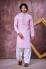 Wow Lavender Cotton Embroidered Patiyala Style Kurta Pyjama Set for Men