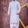 Grateful Sky Blue Cotton Embroidered Patiyala Style Kurta Pyjama Set for Men