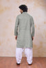 Fancy Green Cotton Embroidered Patiyala Style Kurta Pyjama Set for Men