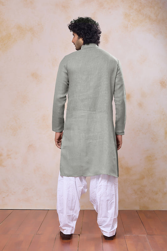 Fancy Green Cotton Embroidered Patiyala Style Kurta Pyjama Set for Men