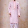 Handsome Pink Cotton Embroidered Patiyala Style Kurta Pyjama Set for Men