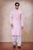 Handsome Pink Cotton Embroidered Patiyala Style Kurta Pyjama Set for Men