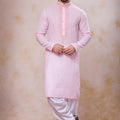 Handsome Pink Cotton Embroidered Patiyala Style Kurta Pyjama Set for Men 