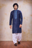 Elegant Navy Blue Cotton Embroidered Kurta with Patiala Style Pyjama for Men