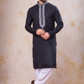 Classic Black Cotton Embroidered Kurta with Patiala Style Pyjama for Men