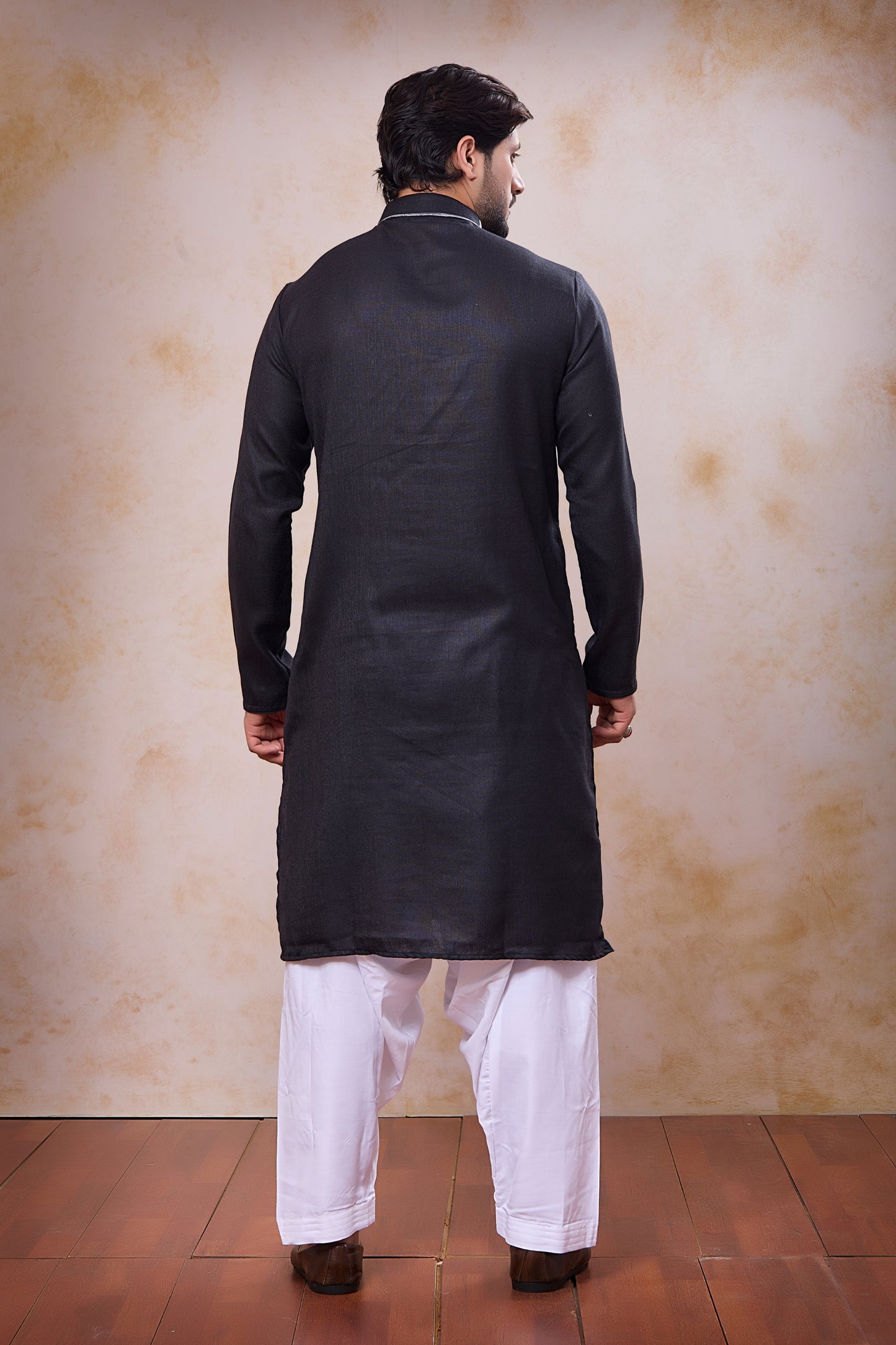Classic Black Cotton Embroidered Kurta with Patiala Style Pyjama for Men