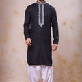Classic Black Cotton Embroidered Kurta with Patiala Style Pyjama for Men