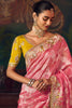 Pink Banarasi Silk Saree with Golden Zari Contrast Yellow Blouse