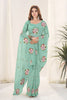 Mint Green Organza Saree Floral Embroidery Work Designer Blouse