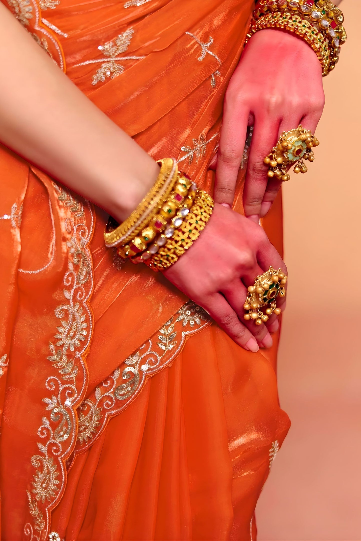 Orange Designer Saree Embroidered Border Saree