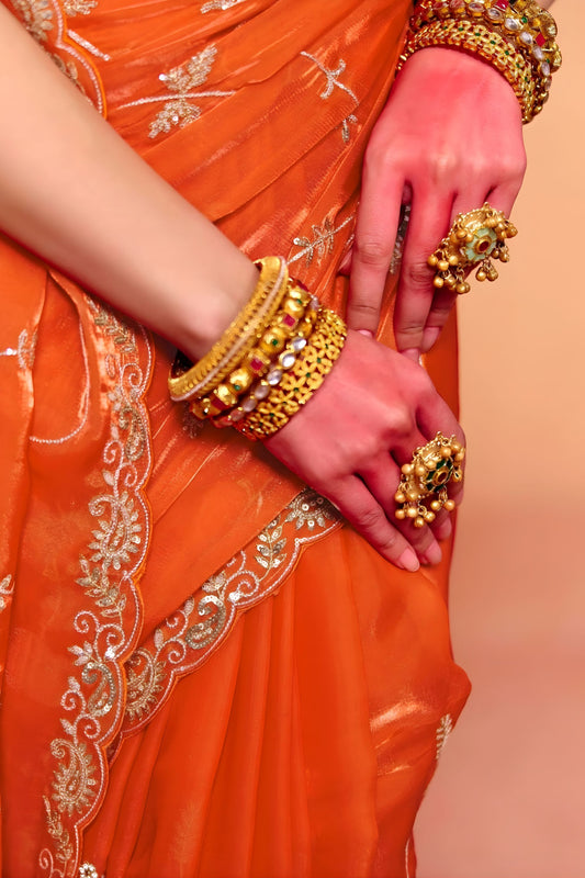 Orange Designer Saree Embroidered Border Saree